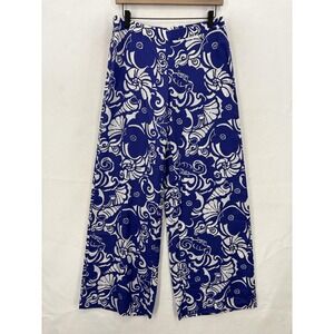 Lilly Pulitzer Pants Womens Medium Blue Floral Wide Leg Pull On Lightweight